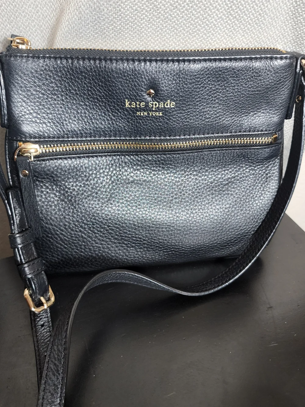 kate spade Black Pebbled Leather Crossbody with Gold Hardware